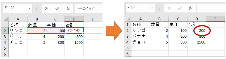 ダブルクリック（またはF2キー押す）してからエンターキーを押さないと再計算しない。